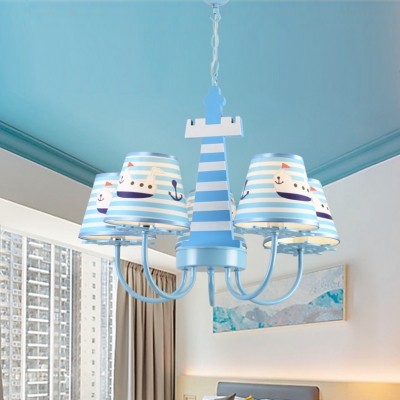 5 Lights Strips Ceiling Chandelier Nautical Boys Room Light Fabric Suspended Light in Blue