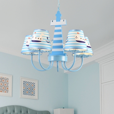 5 Lights Strips Ceiling Chandelier Nautical Boys Room Light Fabric Suspended Light in Blue