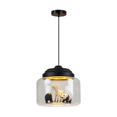 Metal Base Clear Glass Hanging Light 1 Light Black Pendant Light with Animal Decor(not specified we will be random shipments)