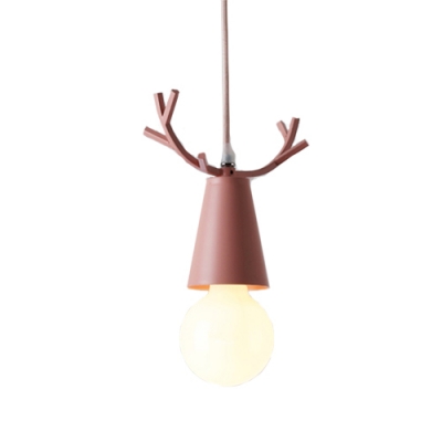 Antler Pendant Lamp Cartoon Modernism Kids Youth Bedroom Metal Single Light Hanging Light