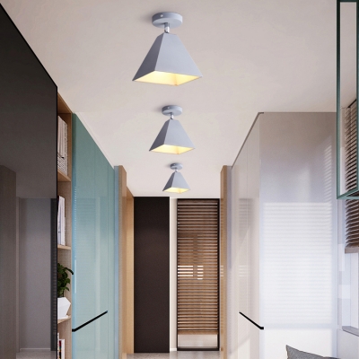 1 Light Pyramid Semi Flush Mount Colorful Nordic Hallway Metallic Semi-Flush Ceiling Light