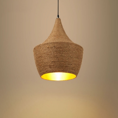 Rustic Style One Bulb Natural Burlap Shade Hanging Light Fixture for Cafe and Restaurant 