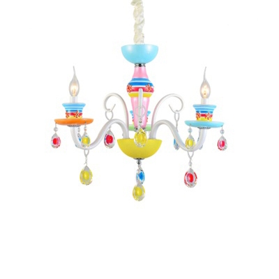 Shabby Chic Chandelier Candle Style Kid Girl Bedroom Living Room Chandelier with Crystal Balls 