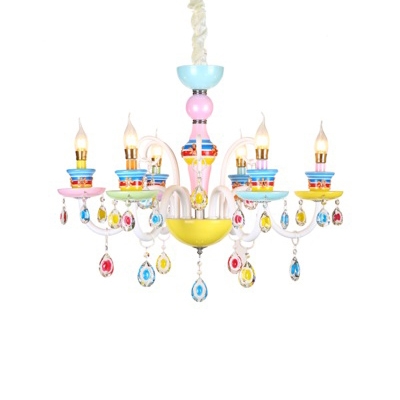 Shabby Chic Chandelier Candle Style Kid Girl Bedroom Living Room Chandelier with Crystal Balls 