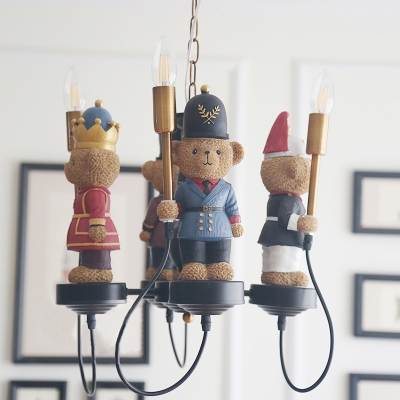 4 Lights Shadeless Hanging Lamp with Bear Lodge Retro Style Metal Chandelier for Children