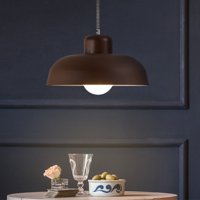 Black/Coffee Finish Single Head Hanging Lighting with Shallow Round Shade for Cafe