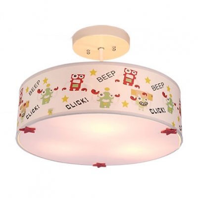 Drum Shade Ceiling Light with Safari Design Baby Kids Room Fabric Triple Lights Semi Flush Light in White