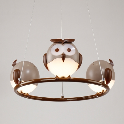 Cute Owl Design Hanging Lamp Animals&Insects Kindergarten Plastic 1/2/3/4 Lights Chandelier Light in Bronze