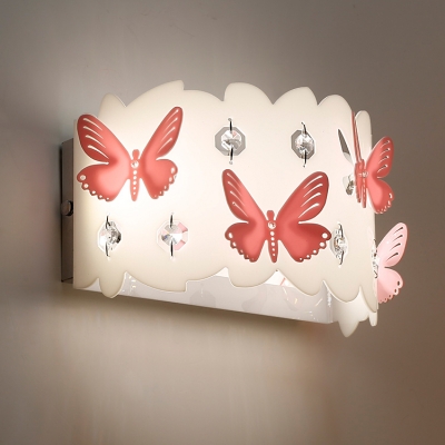 Country Wall Light Kids Bedroom Girls Room Butterfly Hallway Crystal Sconce Lighting 