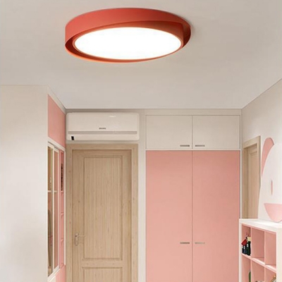 Round LED Flush Mount Colorful Simple LED Light Metallic Ceiling Fixture for Kids Room Hallway