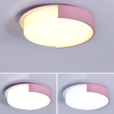 Drum Shade LED Flushmount Nordic Style Colorful Living Room Bedroom Metal 1 Light Ceiling Lamp