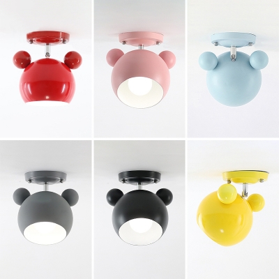 Rotatable Bear Shape Semi Flush Mount Modern Design Colorful Metal 1 Bulb Ceiling Fixture