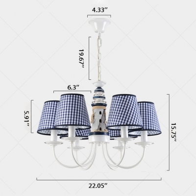 Navy Blue Trellis Chandelier Light Fabric 6 Lights Suspension Light for Children Room