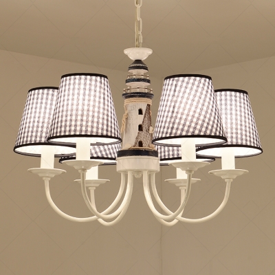 Navy Blue Trellis Chandelier Light Fabric 6 Lights Suspension Light for Children Room