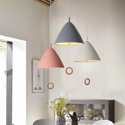 Conical 1 Light Pendant Lamp Colorful Macaron Metal Hanging Lamp for Corridor Kitchen