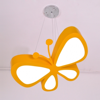 Acrylic Butterfly LED Lighting Fixture Contemporary Girls Room Pendant Lamp in Green/Yellow/Red
