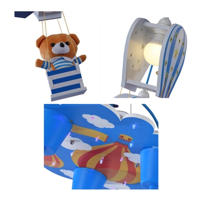Adorable Bear 3 Lights Suspended Light Blue/Pink Wooden Ceiling Pendant Lamp for Baby Kids Room