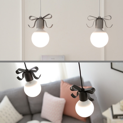 Metallic Hanging Light with Ribbon Decoration Modern 1 Bulb Suspension Light for Girls Room