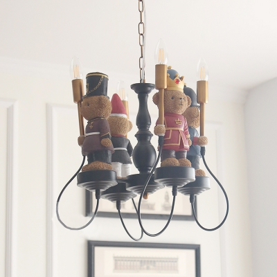 4 Lights Shadeless Hanging Lamp with Bear Lodge Retro Style Metal Chandelier for Children