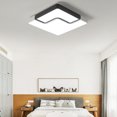 19.69'' W Modern Square LED Flush Mount Ceiling Lamp in Black and White
