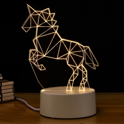 3D Effect Acrylic Deer/Cat/Unicorn/Horse LED Night Light Button Switch/USB Touch/Remote Control 