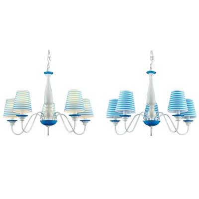 Mediterranean Stripes Island Chandelier Kids Room Fabric 3/5/8 Lights Ceiling Fixture in White