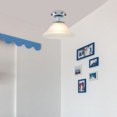 Adjustable Cylinder/Flared Pendant Light Kids White Glass 1 Light Hanging Pendant Light in Blue