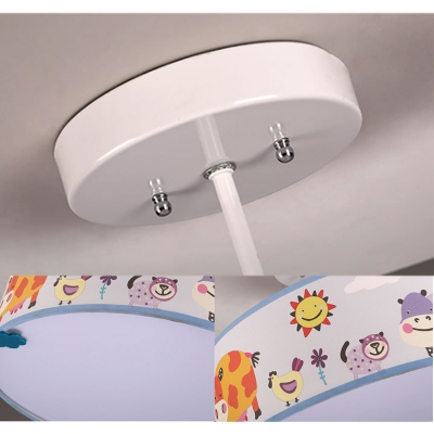 Drum Shade Ceiling Light with Safari Design Baby Kids Room Fabric Triple Lights Semi Flush Light in White