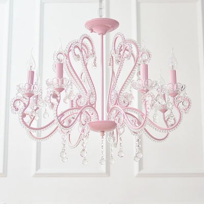 Contemporary Chandelier 6/8 Light Candle Style Pink Crystal Chandelier with Crystal Balls