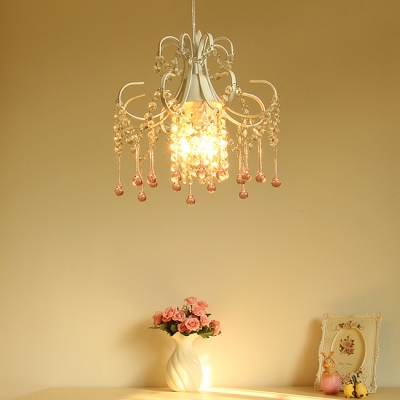 Country Mini Crystal Pendant Light Dining Room Bathroom Crystal Light with Pink Balls