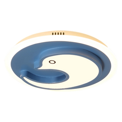 Dolphin White and Blue LED Kids Room Flush Ceiling Lamp