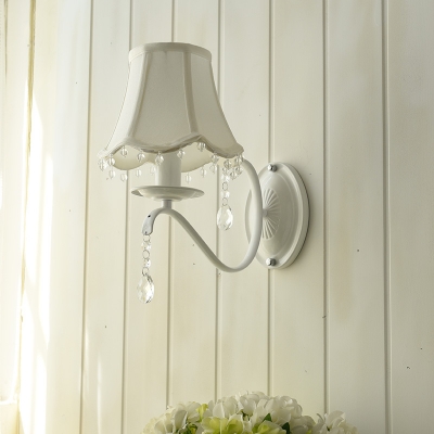 French Country 1 Light Shaded Wall Light Crystal Balls Wall Lamp in White Finish