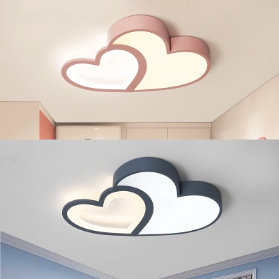 Girls Bedroom Loving Heart Ceiling Light Acrylic Decorative Ceiling Flush Mount in Blue/Pink