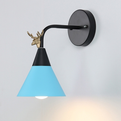 Cone Shade Wall Light Modern Macaron Metal 1 Head LED Wall Sconce with Antler Decoration