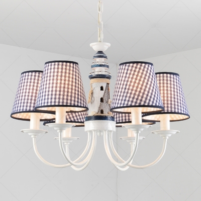 Navy Blue Trellis Chandelier Light Fabric 6 Lights Suspension Light for Children Room