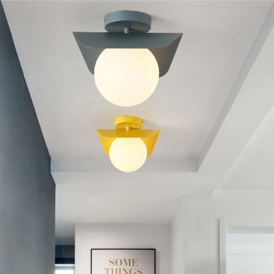 Metallic LED Ceiling Lamp with Globe Shade Macaron Colorful 1 Light Indoor Flush Mount Lighting
