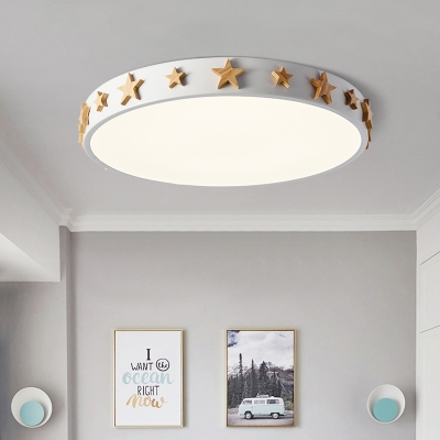 Drum Shade Flush Mount Light Contemporary Macaron Acrylic Ceiling Fixture with Star Decoration