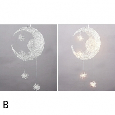 Silver Moon and Star Pendant Light Metallic 1/5 Lights Decorative LED Suspended Lamp for Boys Girls Bedroom