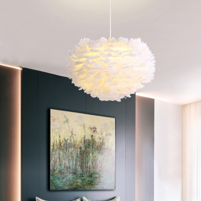 15.75 Inch Reversible Feather Shade Ceiling Pendant Light in White