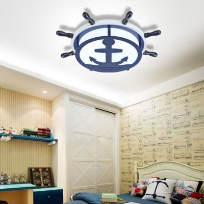 Acrylic Anchor Flush Mount Nautical Style Boys Bedroom LED Lighting Fixture in Navy Blue