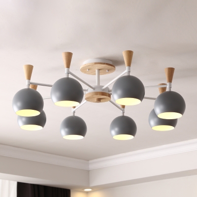 Wooden Chandelier with Globe Shade Nordic Macaron 3/6/8 Lights Hanging Light for Kids