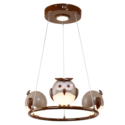 Cute Owl Design Hanging Lamp Animals&Insects Kindergarten Plastic 1/2/3/4 Lights Chandelier Light in Bronze