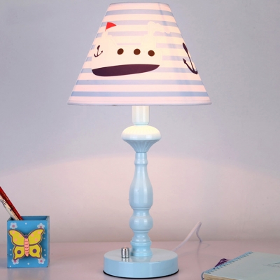 Mediterranean Shaded 1 Light Table Lighting Blue Fabric Table Light for Children Room