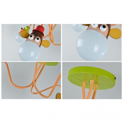 Zebra/Monkey/Giraffe Design Suspended Lamp Kindergarten Metal 3 Light Pendant Light in Multi Color