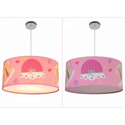 Lovely 3/5 Lights Drum Hanging Lamp Modern Baby Girls Bedroom Multicolored Fabric LED Suspension Light