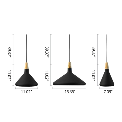 Metal Conical Shade Pendant Lighting in Matte Black/White/Gray Finish 3 Sizes Available