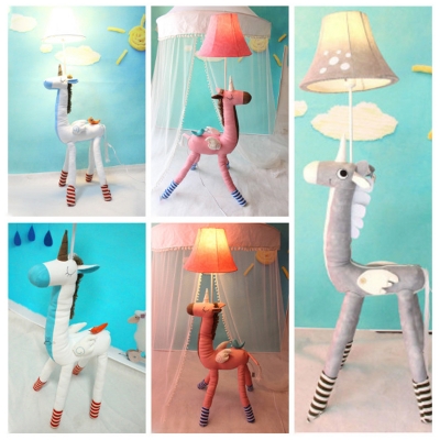 1 Head Unicorn Standing Light Kids Room Bedside White/Gray/Pink Fabric Shade Floor Lamp