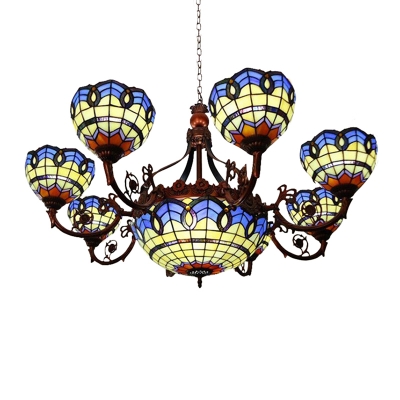 Vintage Classic Art Design Chandelier Light with Colorful Glass Shade
