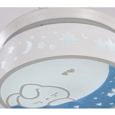 White Moon and Star Retractable Kids Room Ceiling Fan with Lovely Rabbit