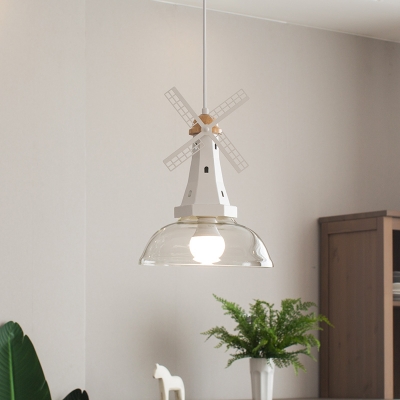 Windmill White 1 Light Hanging Pendant  with Glass Dome Shade